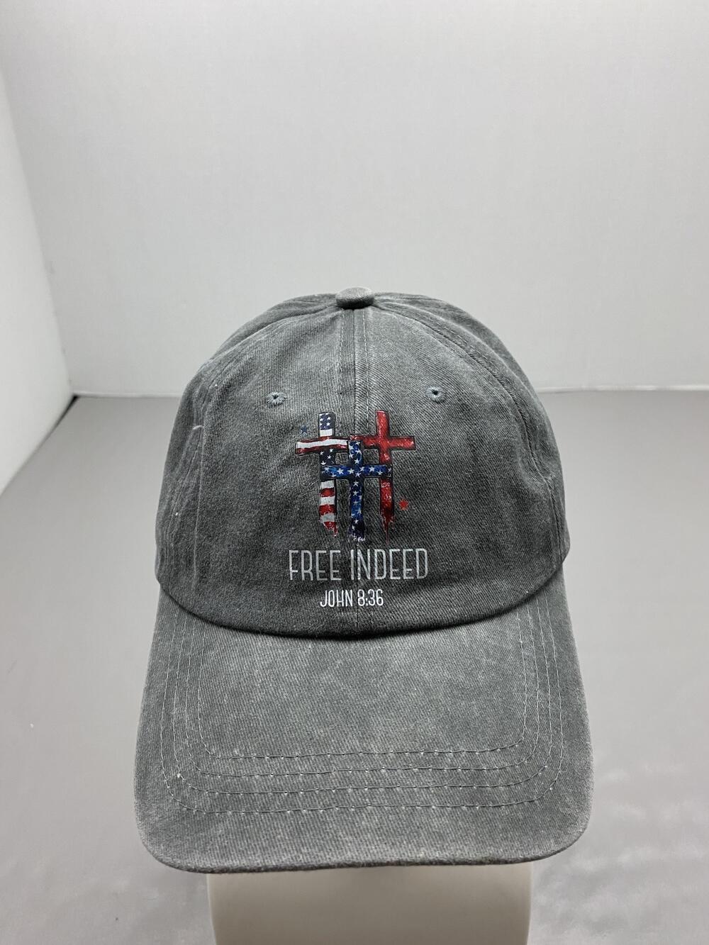 Free Indeed Hat Cap Strap Back One Size Gray Cotton Twill Baseball Cap Mens